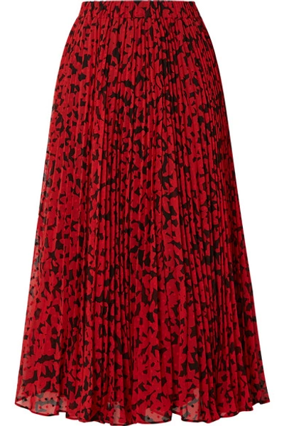 Shop Michael Michael Kors Pleated Printed Fil Coupé Georgette Midi Skirt In Red