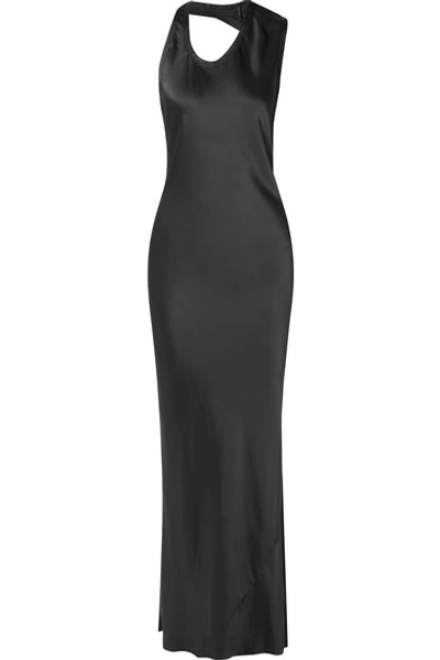 Shop Helmut Lang Asymmetric Satin Gown In Charcoal