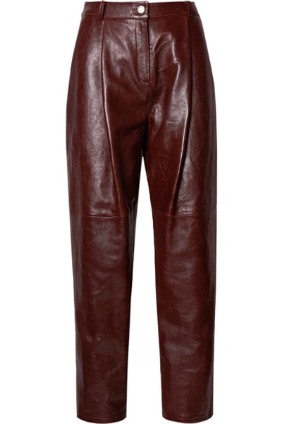 Shop Magda Butrym Totness Pleated Leather Tapered Pants In Brown