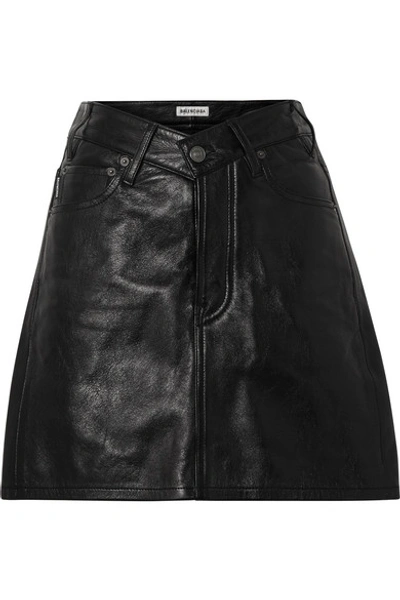 Shop Balenciaga Textured-leather Mini Skirt In Black