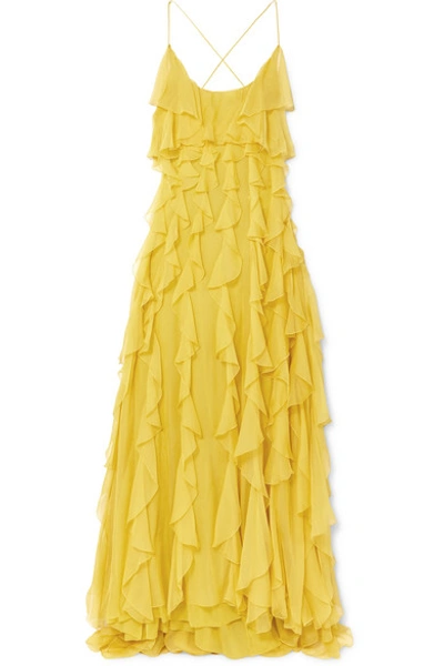 Shop Valentino Open-back Ruffled Silk-organza Gown In Yellow