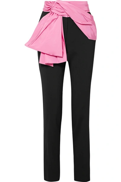 Shop Carolina Herrera Convertible Silk-faille Trimmed Crepe Straight-leg Pants In Black