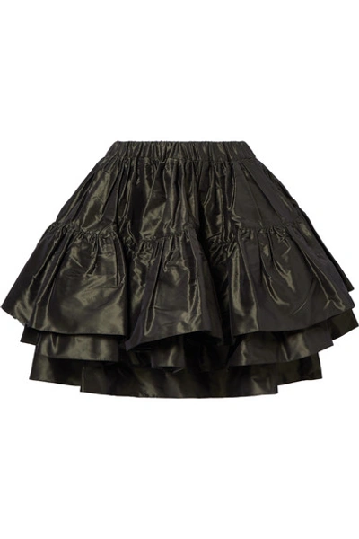 Shop Miu Miu Layered Silk-taffeta Mini Skirt In Forest Green