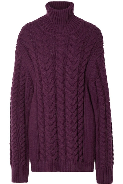 Shop Tibi Open-back Cable-knit Wool-blend Turtleneck Sweater In Burgundy