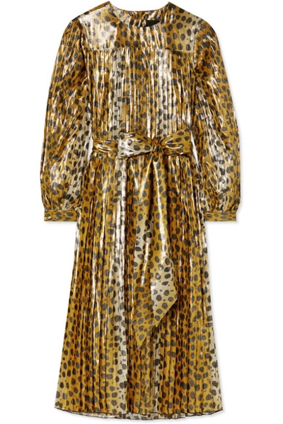 Shop Marc Jacobs Pleated Animal-print Silk-blend Lamé Midi Dress
