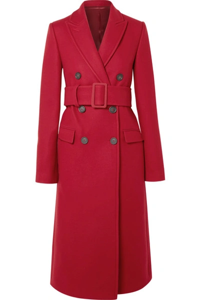 Shop Helmut Lang Double-breasted Wool-blend Coat In Red