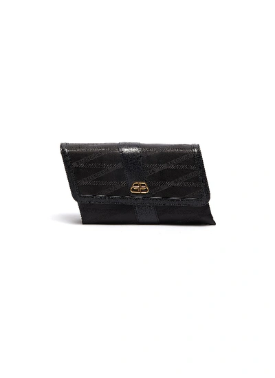 Shop Balenciaga 'shift' Leather Trim Monogram Jacquard Crossbody Bag In Black