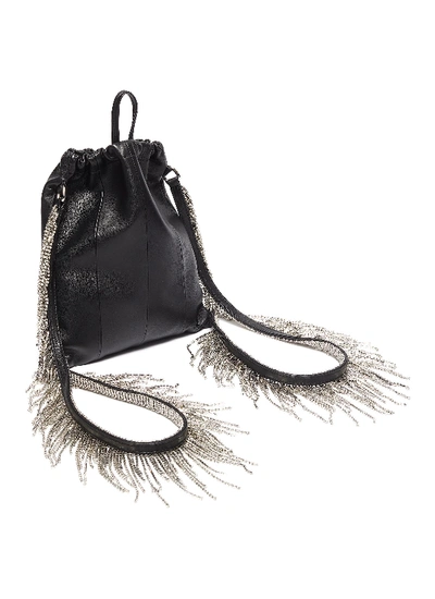 Shop Kara Glass Crystal Fringe Leather Drawstring Backpack