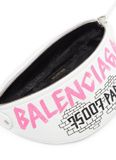 Shop Balenciaga 'souvenir Xxs' Graffiti Print Leather Bum Bag In White