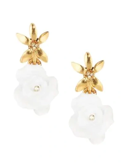 Shop Oscar De La Renta Resin Rose Goldtone Drop Earrings In White