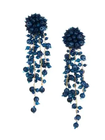 Shop Oscar De La Renta Beaded Cascade Clip-on Drop Earrings In Azure