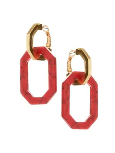 Shop Oscar De La Renta Convertible Goldtone & Resin Octagon Link Earrings In Red