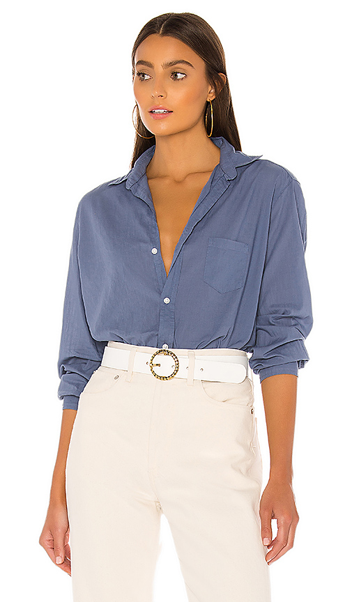 Frank Eileen Tee Lab Eileen Cotton Jersey Button Up Shirt In Sea Blue Modesens
