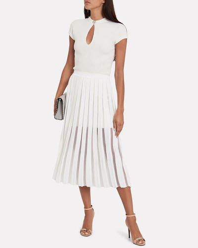 Shop Balmain Pleated Sheer Panel Midi Skirt