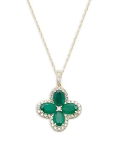 Shop Saks Fifth Avenue Women's 14k Yellow Gold, Emerald & Diamond Pendant Necklace