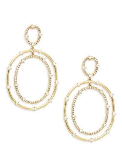Shop Saks Fifth Avenue 14k Gold Diamond Double Hoop Drop Earrings