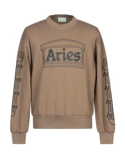 Shop Aries Sweatshirts In Khaki