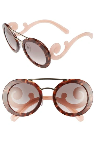 Shop Prada 54mm Round Sunglasses - Tortoise Pink