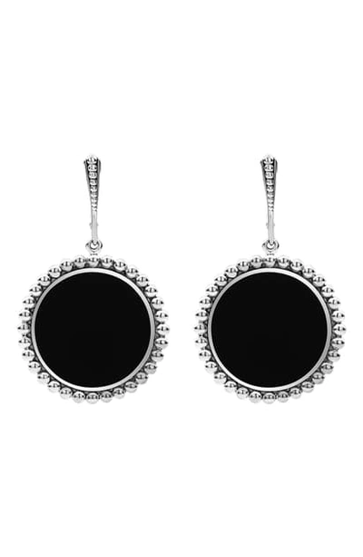 Shop Lagos Maya Large Circle Drop Earrings In Silver/ Onyx