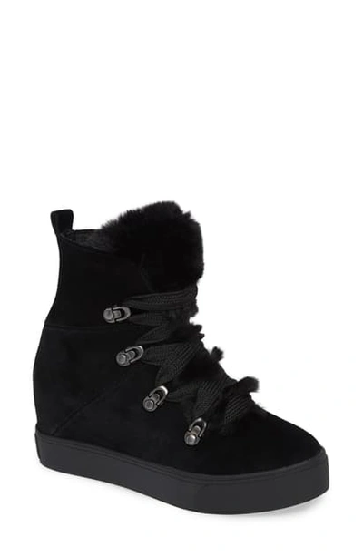 Shop Jslides Whitney Faux Fur Trim High Top Sneaker In Black/ Black Suede