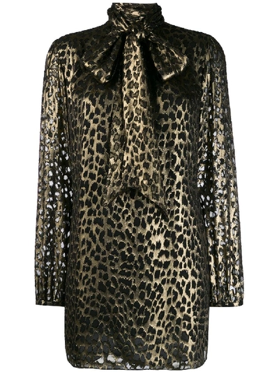 Shop Saint Laurent Silk Blend Dress In Animalier