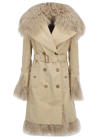 Shop Burberry Fur Trench Coat In Honey