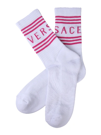 Shop Versace Socks With Logo In Bianco