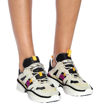 Shop Isabel Marant Kindsay Suede-trimmed Sneakers In Multicoloured