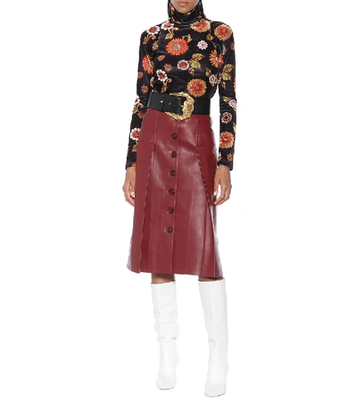 Shop Dodo Bar Or Leather Midi Skirt In Red