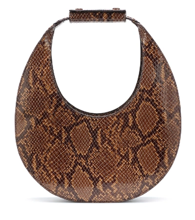 Shop Staud Moon Snake-effect Leather Tote In Brown