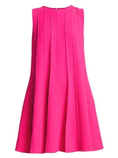 Shop Oscar De La Renta Sleeveless Pleated Shift Dress In Shocking Pink