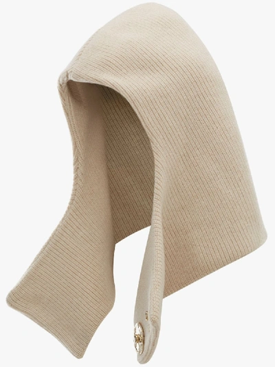 Shop Jw Anderson Snap Knitted Hood In Neutrals