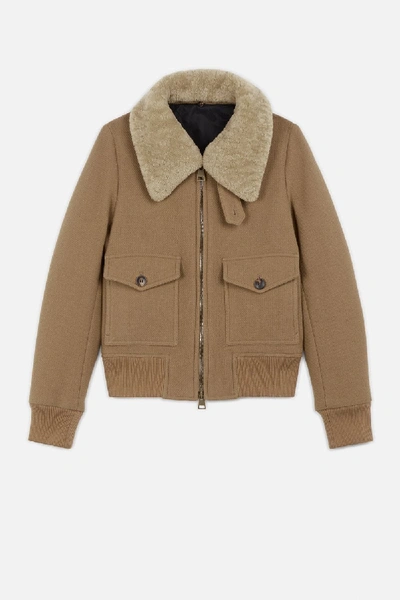 Shop Ami Alexandre Mattiussi Women's Zipped Jacket With Shearling Collar In Neutrals