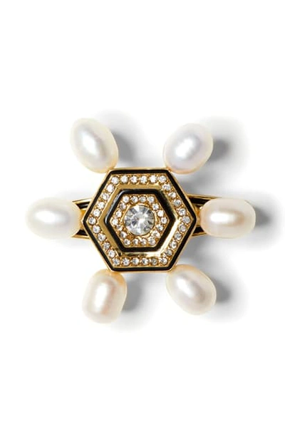 Shop Vince Camuto Pearl & Enamel Pin In Gold