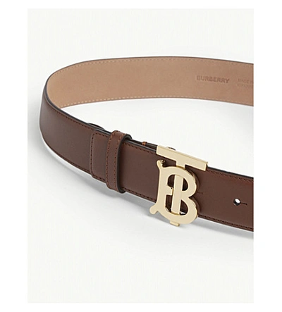 Shop Burberry Monogram Motif Reversible Leather Belt In Tan