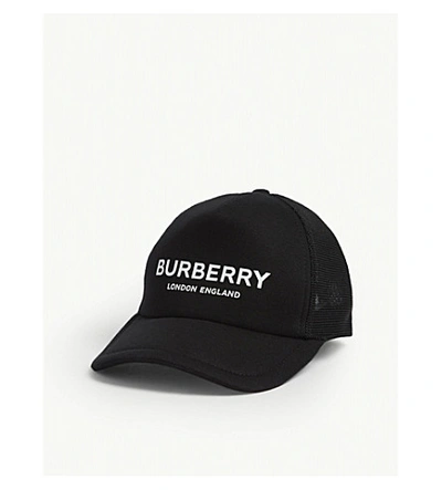 Shop Burberry Logo-print Leather And Mesh Snapback Cap In Black