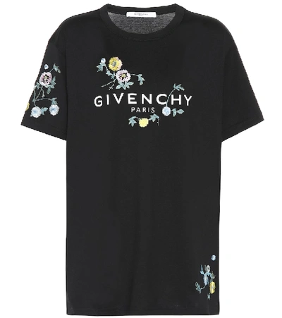 Shop Givenchy Embroidered Cotton T-shirt In Black