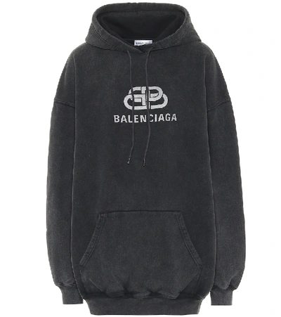 Shop Balenciaga Bb Cotton Hoodie In Black