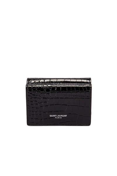 Shop Saint Laurent Croc Wallet In Black & Black