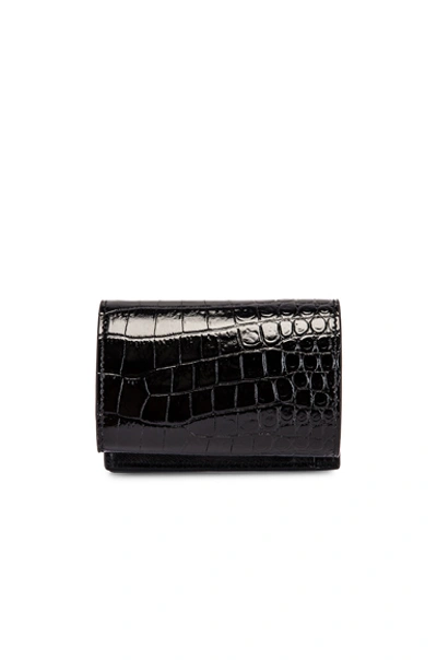 Shop Saint Laurent Croc Wallet In Black & Black