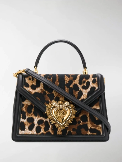 Shop Dolce & Gabbana Devotion Leopard Print Tote In Black