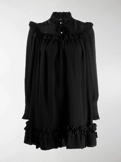 Shop Marc Jacobs Embroidered Ruffle Trim Dress In Black