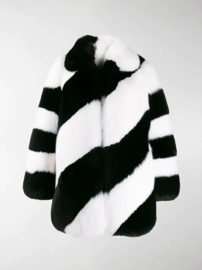 Shop Saint Laurent Fur Diagonal Striped Coat In Black