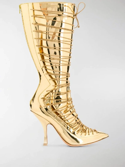 Shop Y/project Lace-up Thigh High Boots In Gold