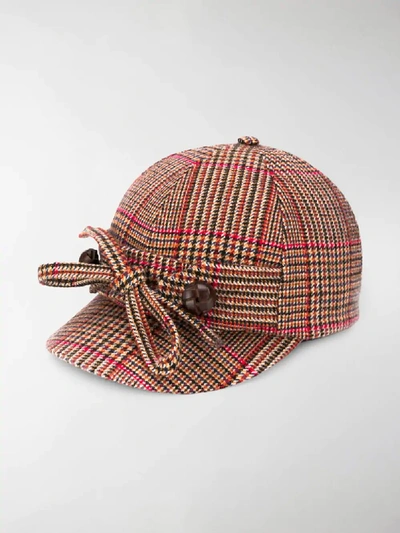 Shop Miu Miu Checked Baseball Style Cap In Brown