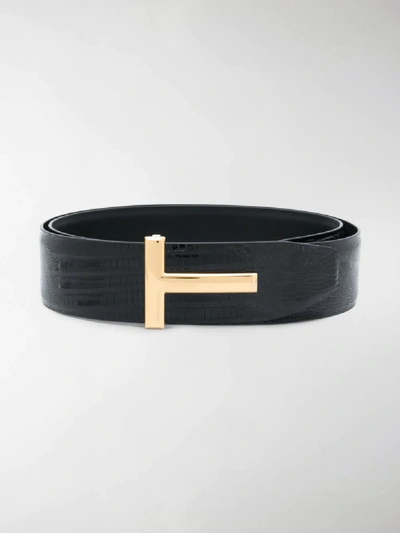 Shop Tom Ford Tejus Snakeskin Effect Belt In Black
