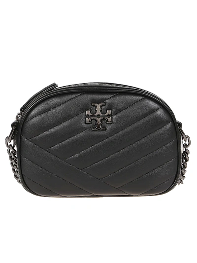 Shop Tory Burch Borsa Kira Chevron Small In Black/gunmetal