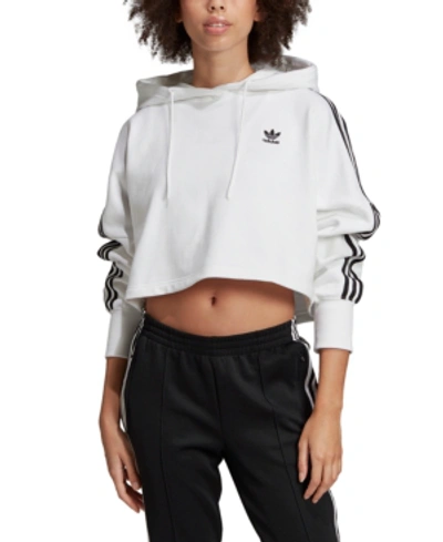 Shop Adidas Originals Adicolor Cotton Cropped Hoodie In White
