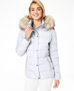 calvin klein faux fur trim puffer coat