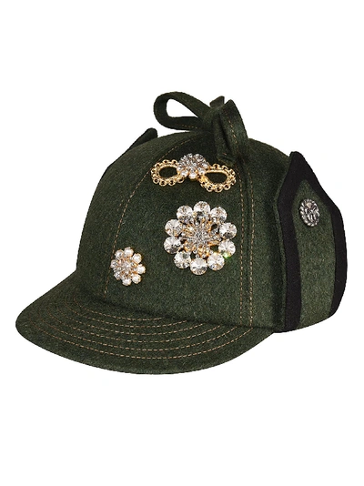 Shop Miu Miu Embellished Cap In Militare